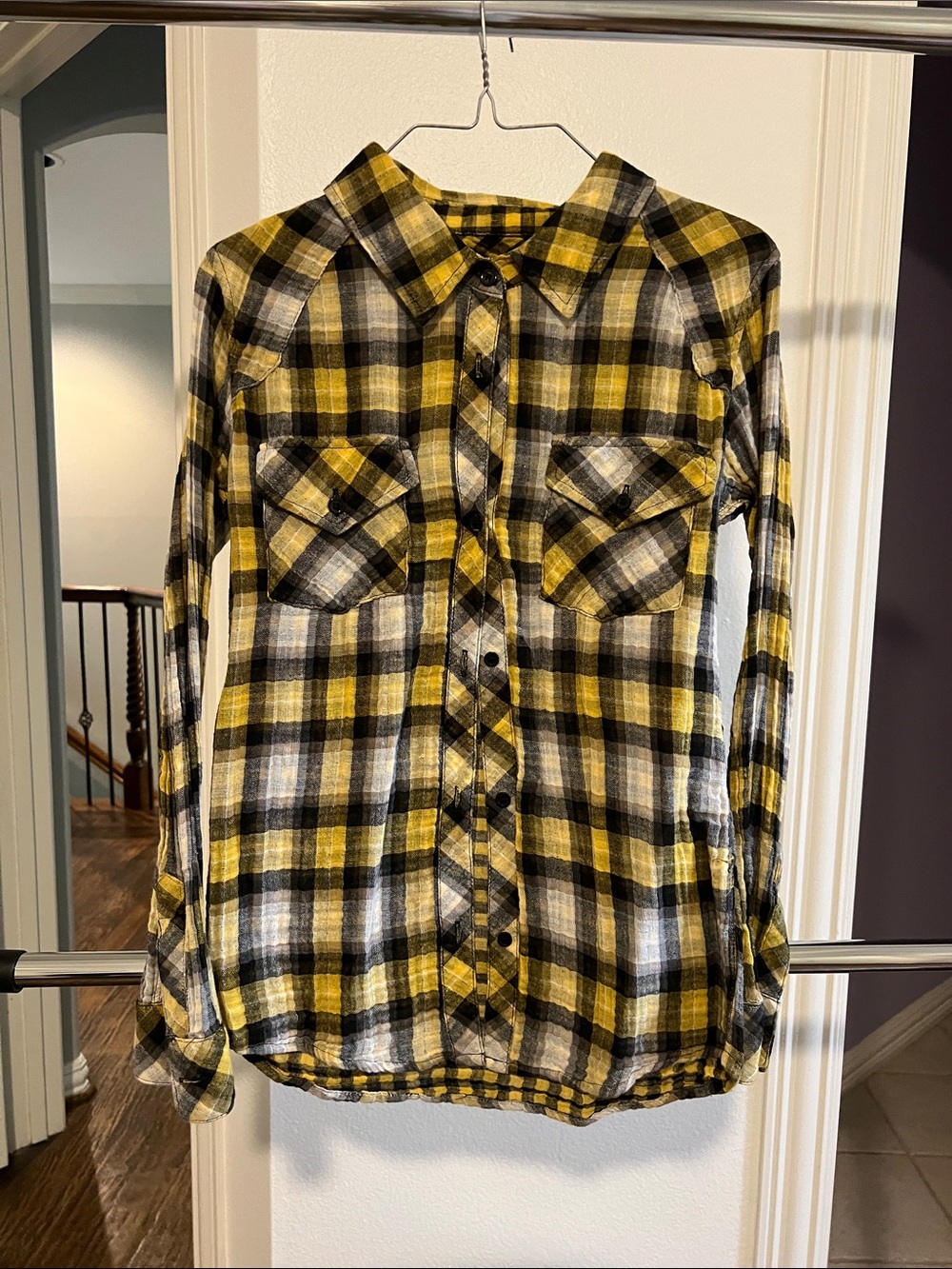 Rails Yellow and Black Plaid Button-Up Shirt